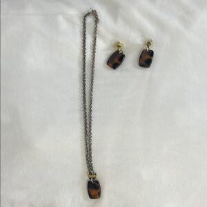Vintage Tortoise Shell Pendant Necklace and Earrings Set
